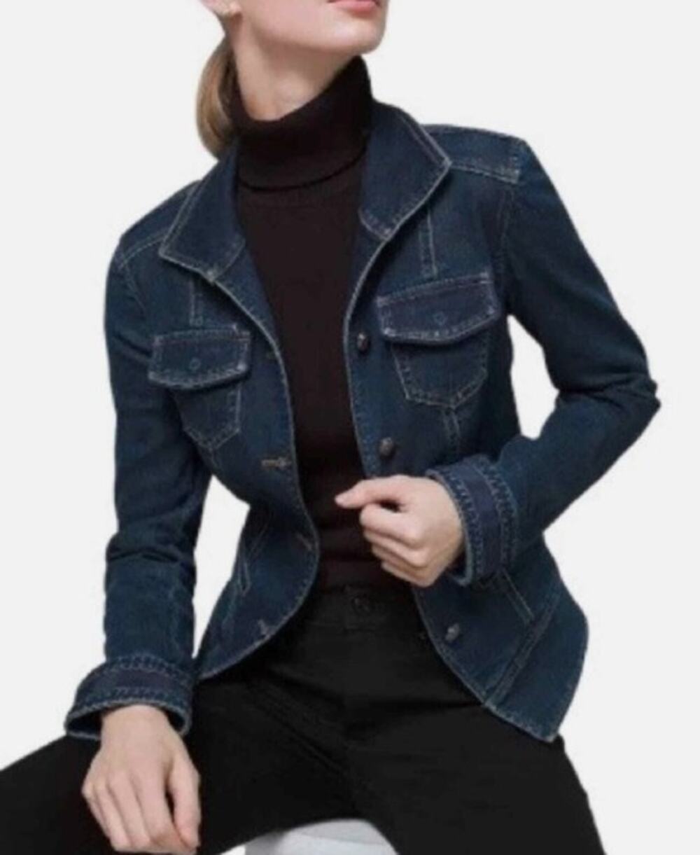 White House Black Market Denim Band Indigo Jean Jacket Women's Sz Small